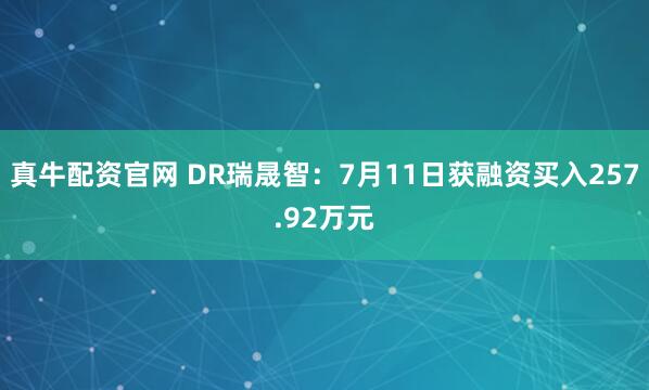 真牛配资官网 DR瑞晟智：7月11日获融资买入257.92万元